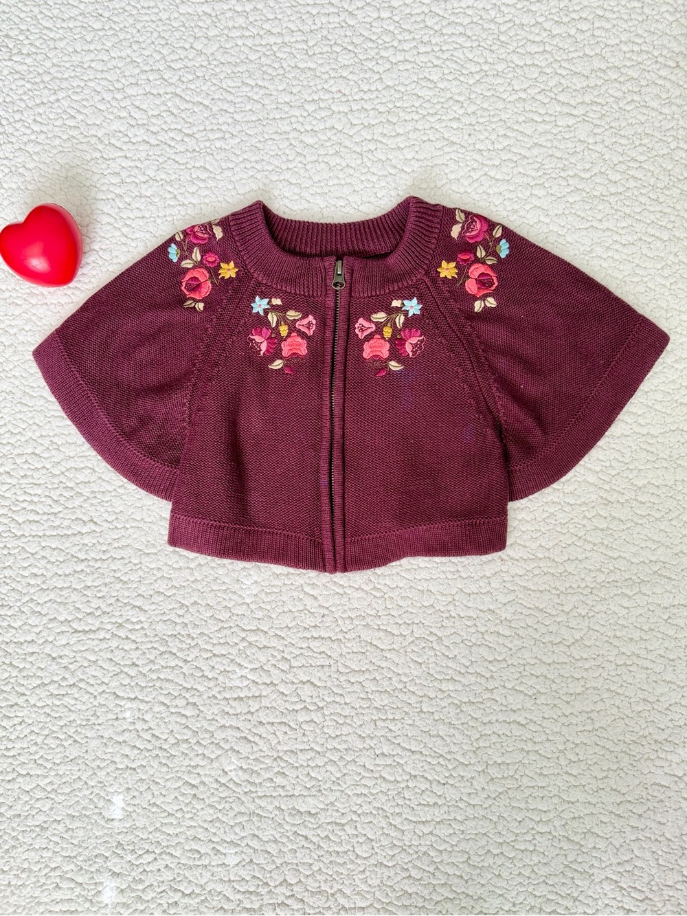 Tea Collection Plum Embroidered Zip Cape